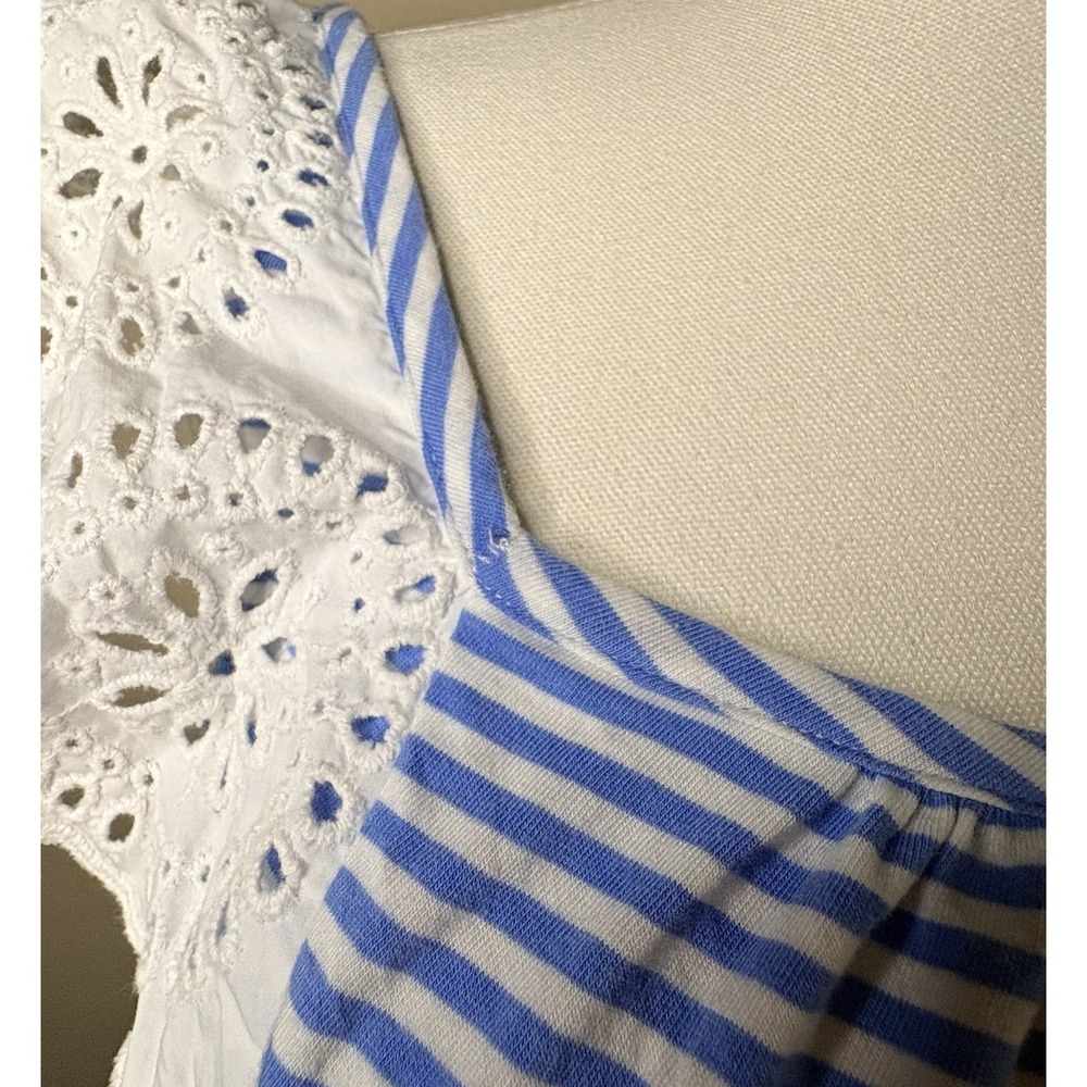 Vineyard Vines Women Small Eyelet Flutter Sleeves Blue & White Striped Top Flowy - Picture 7 of 10